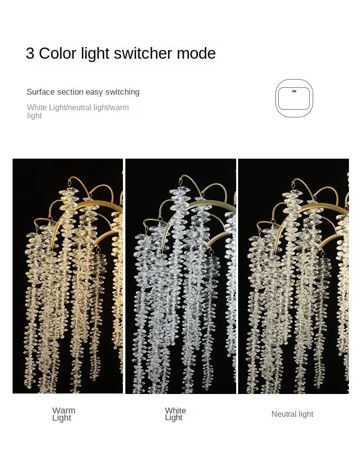 Morden LED Art Strip Crystal Ceiling Chandeliers Branch Pendant Lamp Villa Hall Hanging Light Home Decor Lustre Lighting Fixture