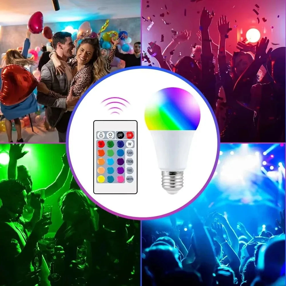 E27 RGB LED Light Bulb 220V Multicolor White Color Changing Lamp with IR Remote Control for Bedroom Party Home Decor