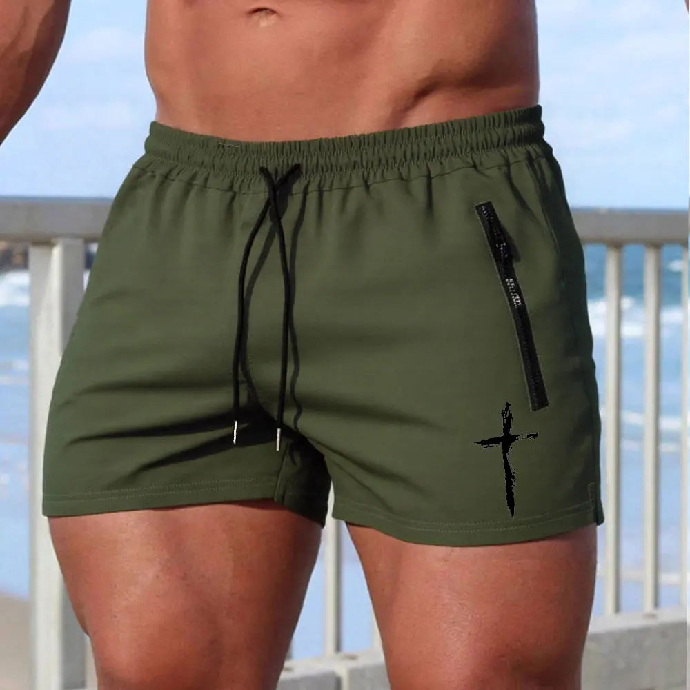 Men's Swimming Trunks Summer Gyms Fitness Bodybuilding Men Cross Print Beach Shorts Boxer Trunks Men Running Sport Sportwaer