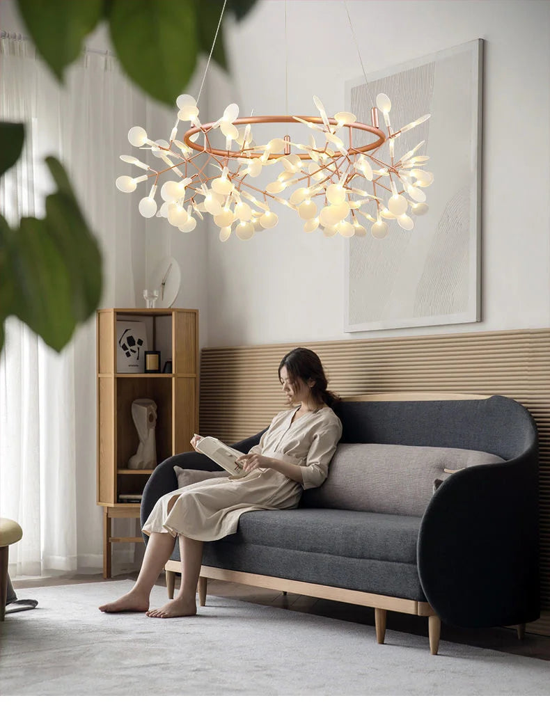 Nordic LED Firefly Ceiling Chandelier Modern Living Dining Room Pendant Lamp Bedroom Hanging Light Lustre Home Decor Fixture2023