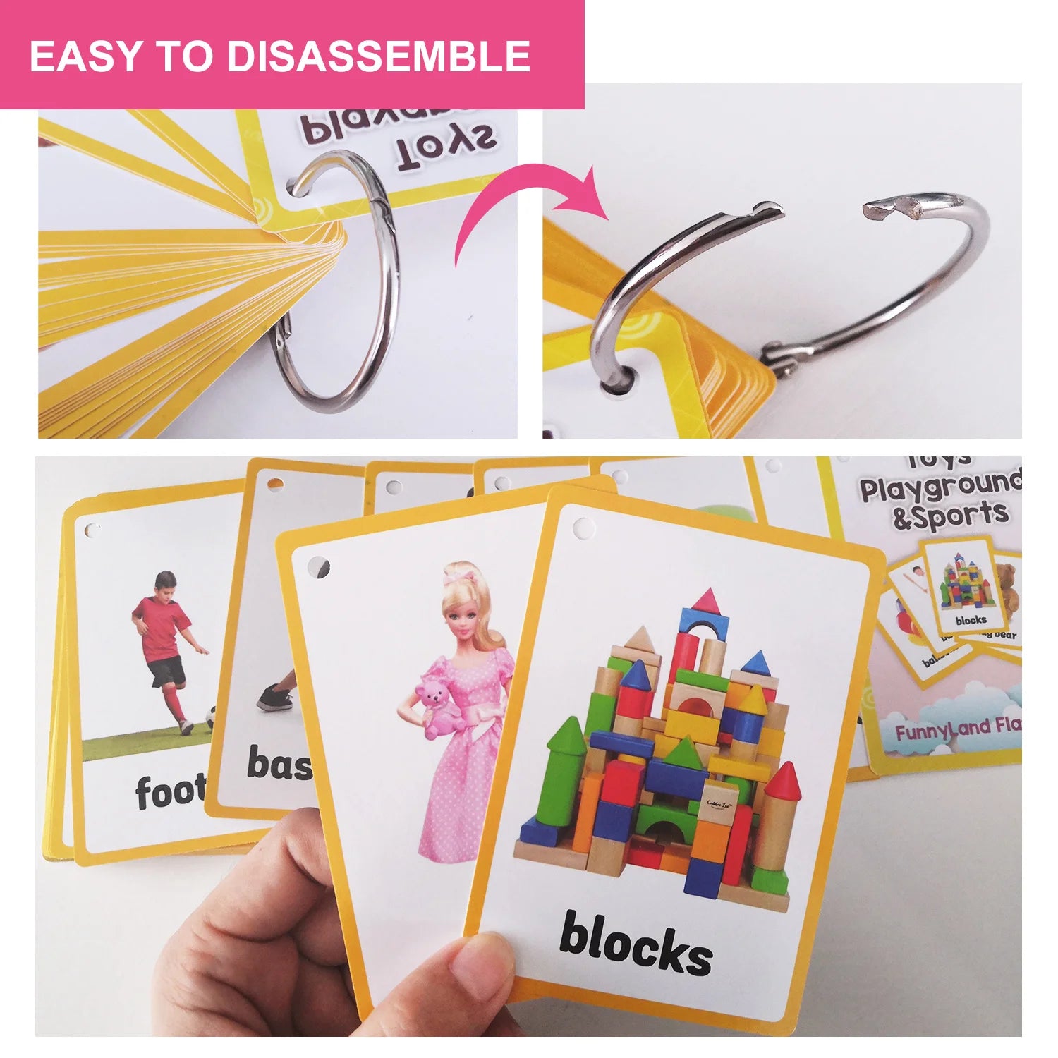 26Pcs Toy Playground & Sports Theme English Flashcards for Kids Children Homeschool Vocabulary Early Educational Cognitive Cards