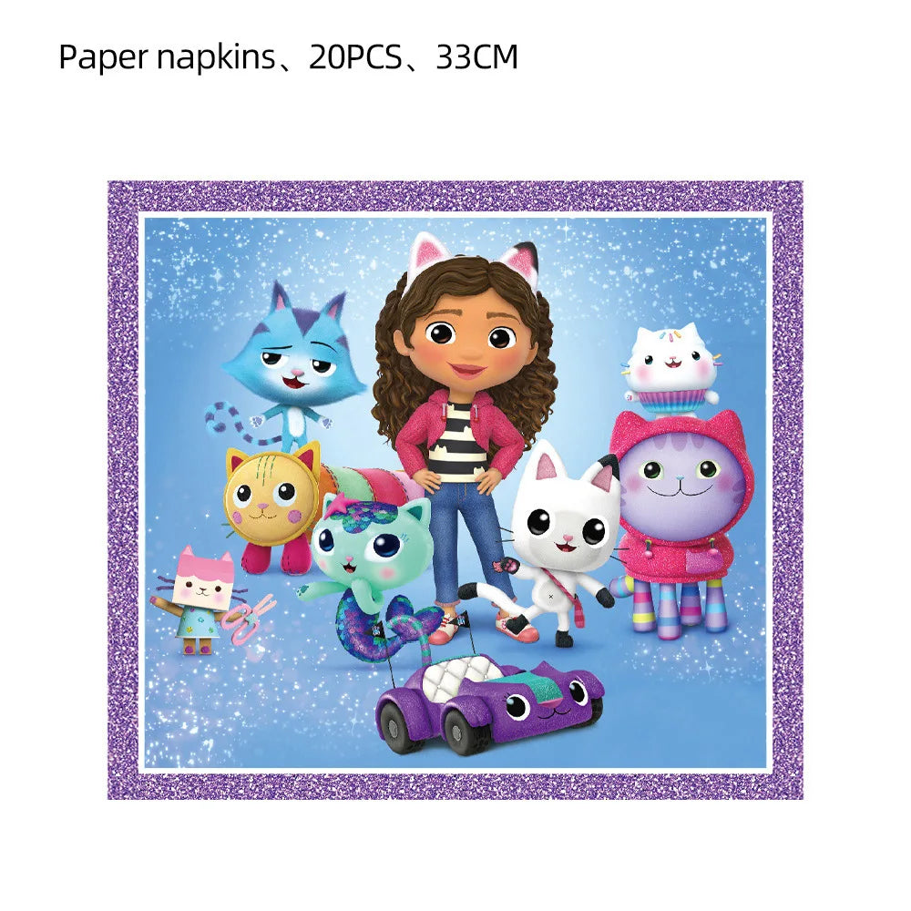 Gabby Doll's House Party Supplies Tableware Paper Plate Ballon Tablecloth for Kids Boys Birthday Party Decorations Baby Shower
