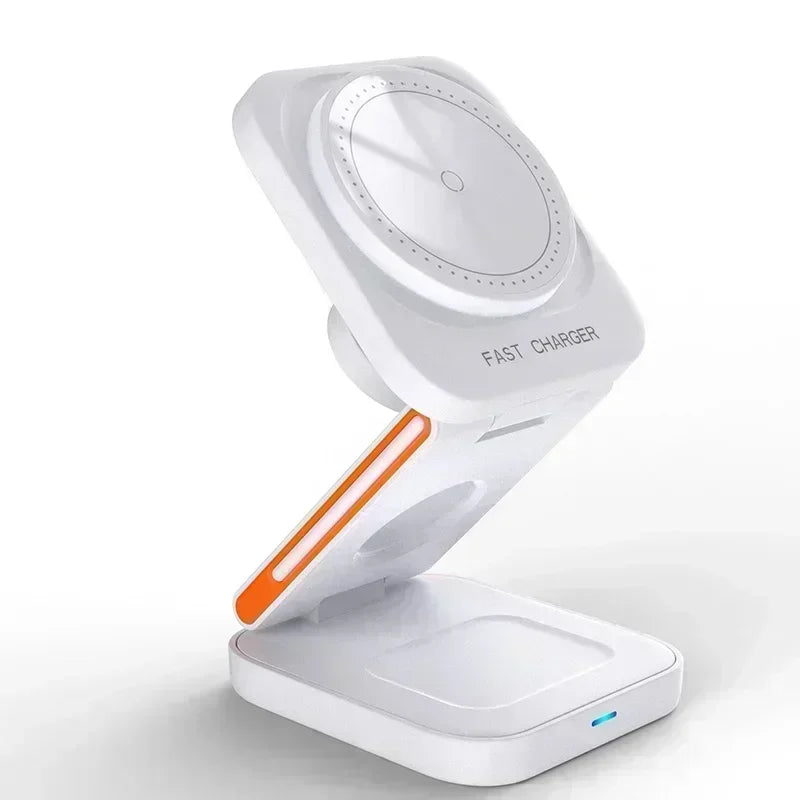 3 in 1 Fast Charging Station Foldable Magnetic Wireless Charger Stand for iPhone 17 16 15 14 13 12 iWatch 10-2 Airpods Pro Max