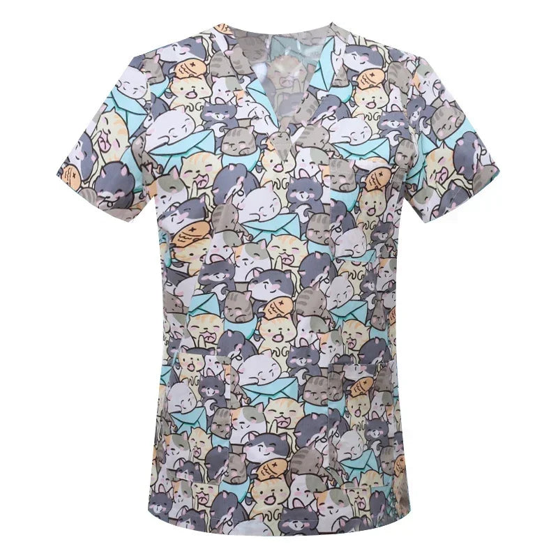 Women's Nursing Clothing High-quality Print Top Accessories Doctors Medical Uniform Hospital Nurse Beauty Salon Scrubs Top Women