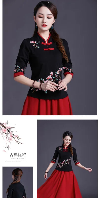 Women Clothes Shirts for Women T-shirts Y2k Tops Vintage Women Clothing Fashion Casual Elegant Summer Embroidery Ethnic Style