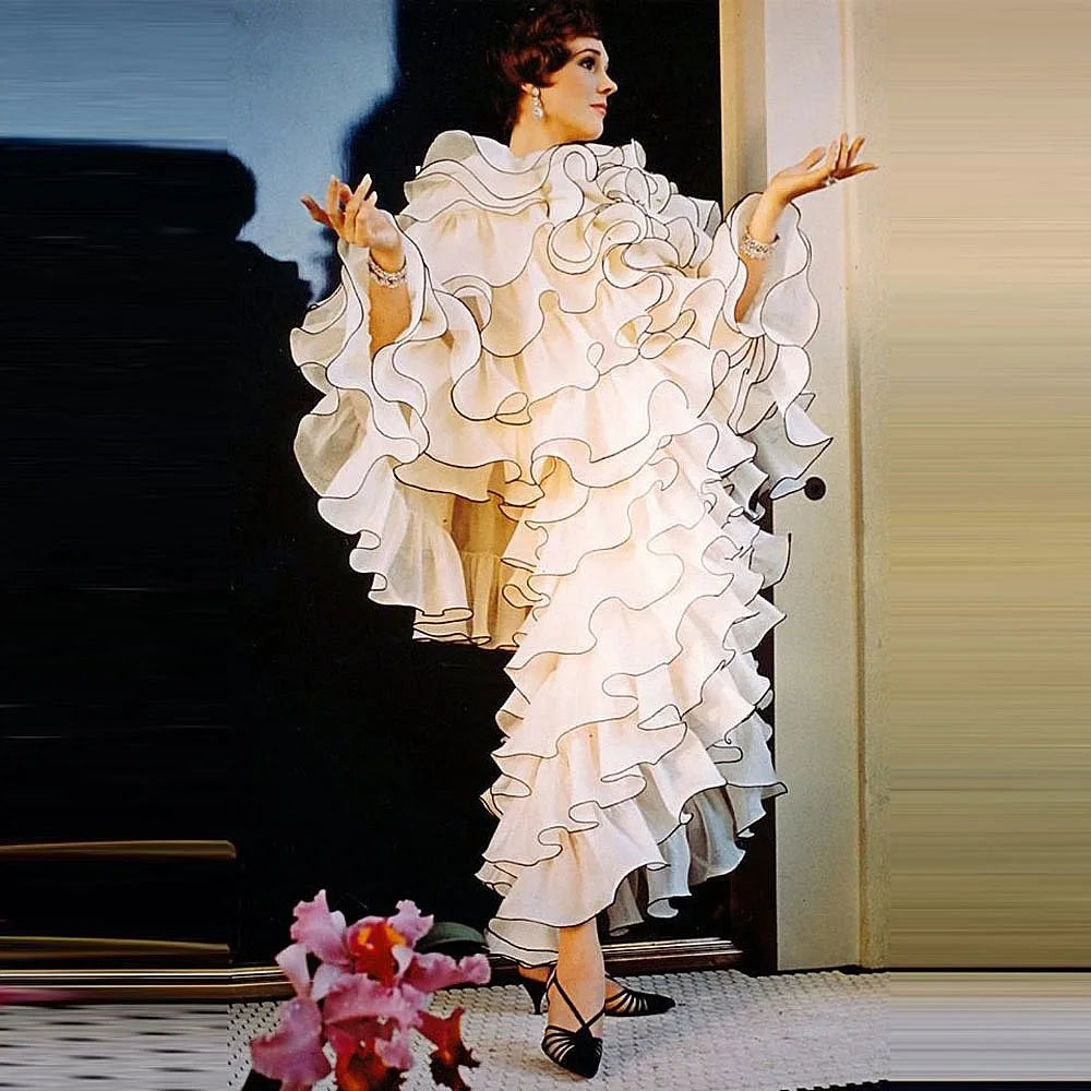 Ruffles Dresses O Neck Puffy Open Long Sleeves Asymmetrical Singer Dance Dresses High StreetSpecial Occasion Formal Gowns