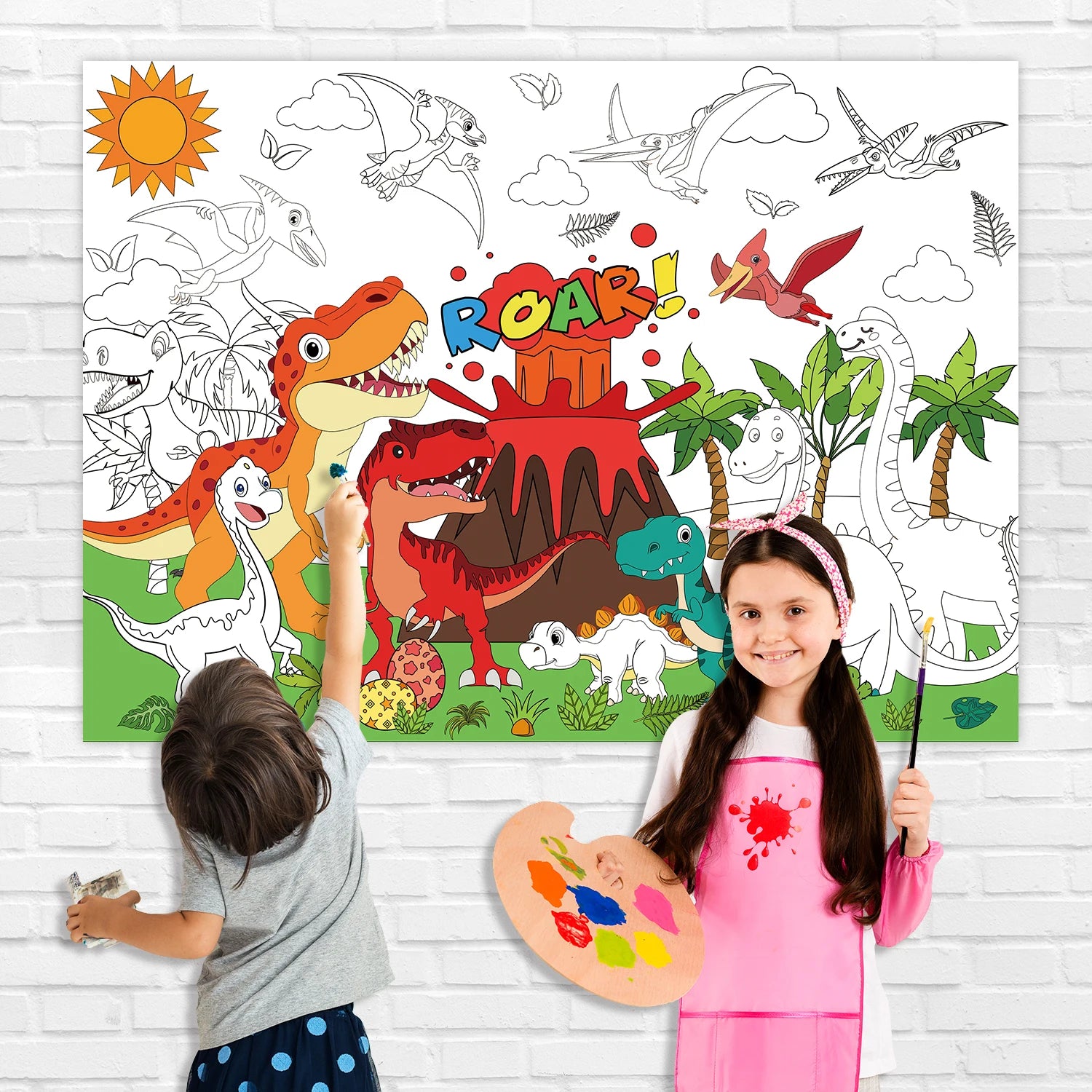 Hot 110x80cm Dinosaur World Coloring Books Large Coloring Tablecloth Birthday Party Supplies Favor for Kids ﻿