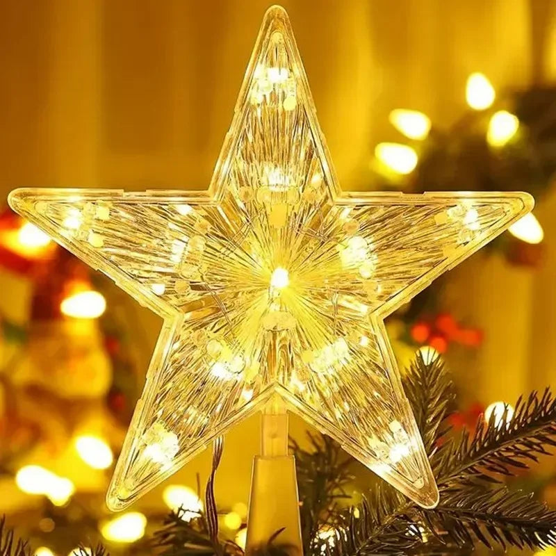 15cm Xmas Tree Topper Star Glowing Christmas Five-pointed Star Ornament with LED Light Colorful Shining Lamp Home Decor
