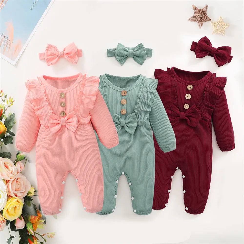 Baby Girl Clothes 0 to 3 Months Long-sleeve New Born Costume for Babies Infant Clothes Romper Toddler Clothing with Headban