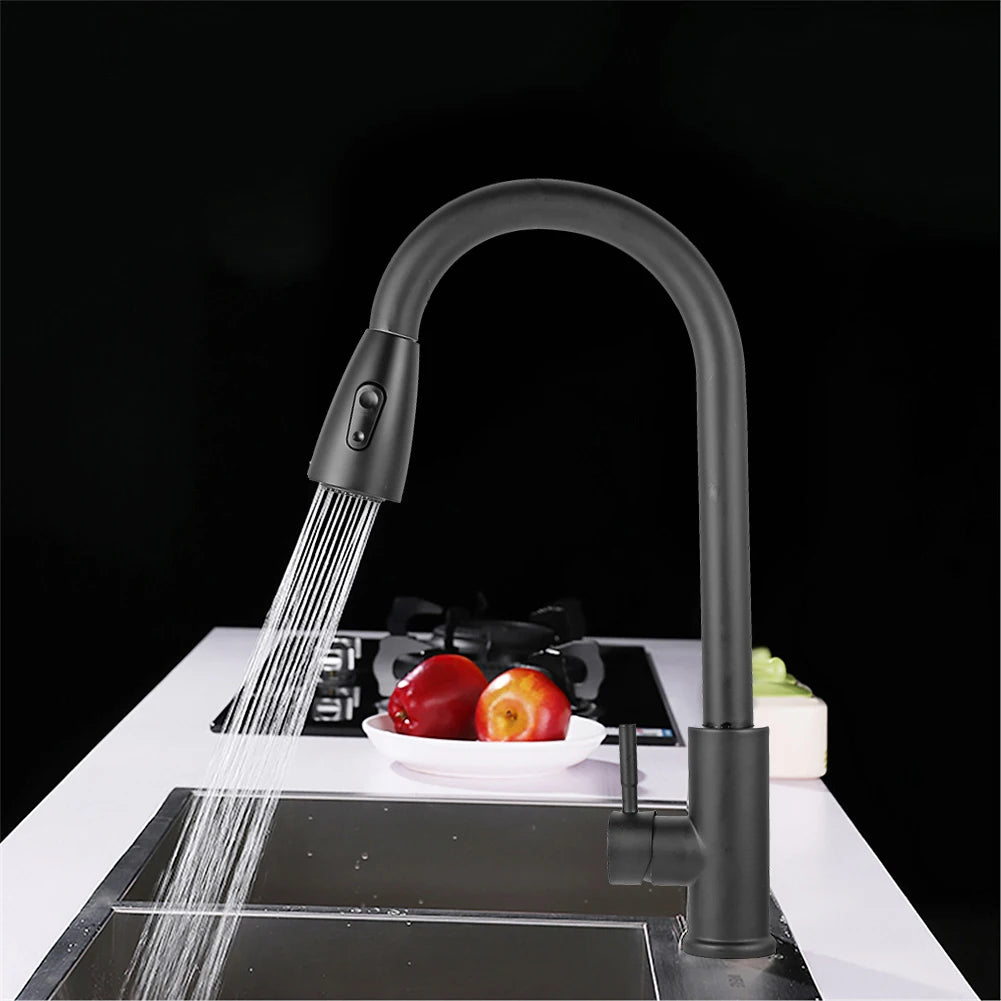 Stainless Steel 360 Degree Rotating Kitchen Bathroom Faucet Head 2Modes Adjustable Sink Basin Filter Tap Pull-Out Nozzle Sprayer