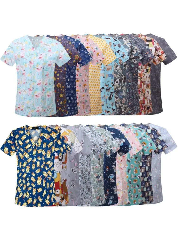 Women's Nursing Clothing High-quality Print Top Accessories Doctors Medical Uniform Hospital Nurse Beauty Salon Scrubs Top Women