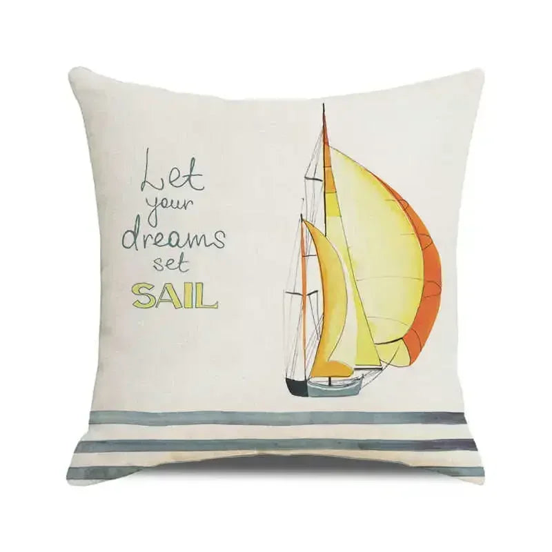 Throw Pillow Cover Watercolor Lighthouse Navigation Ocean Seagull Boat Home Sofa Cushion Cover Home Decor Pillowcase 40x40 Cm