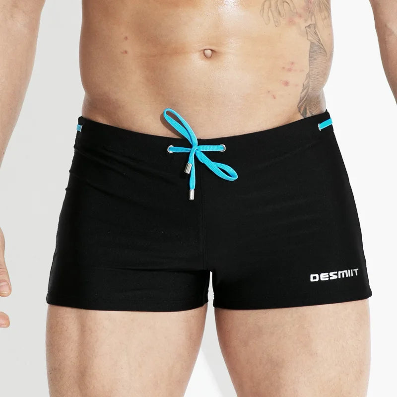 Mens Swimming Trunks Retro Solid Color Mid Waist Beach Shorts Tight Fitting Breathable Swimwear Swim Briefs Surf Boardshorts