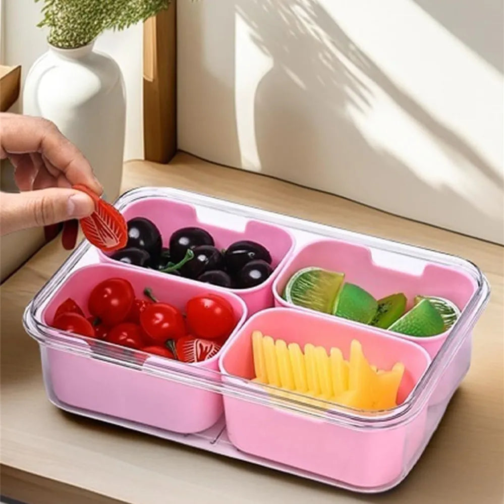 Snack Box Container, 4 Compartments Divided Serving Tray with Lid, Snackle Box Container, Snack Organizer for Fruit, Veggie, Per