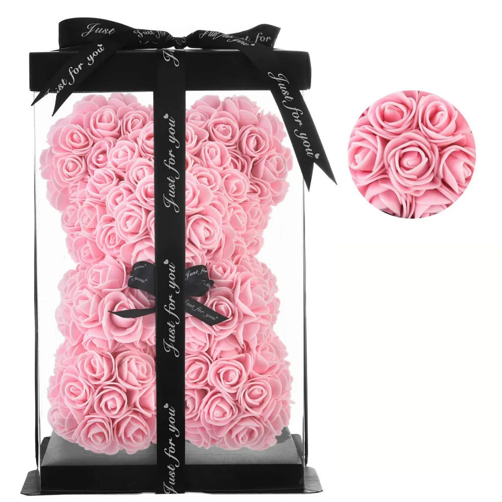Valentines Day Gifts for Her,Rose Bear Rose Teddy Bear 10 inch Artificial Rose Flower Bear for Wedding, Mothers Day Anniversary