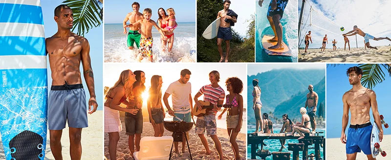 Men's Swim Trunks Summer Swimming Board Shorts Quick Dry Beach Shorts with Side Pockets and Mesh Lining Swimwear Bathing Suit
