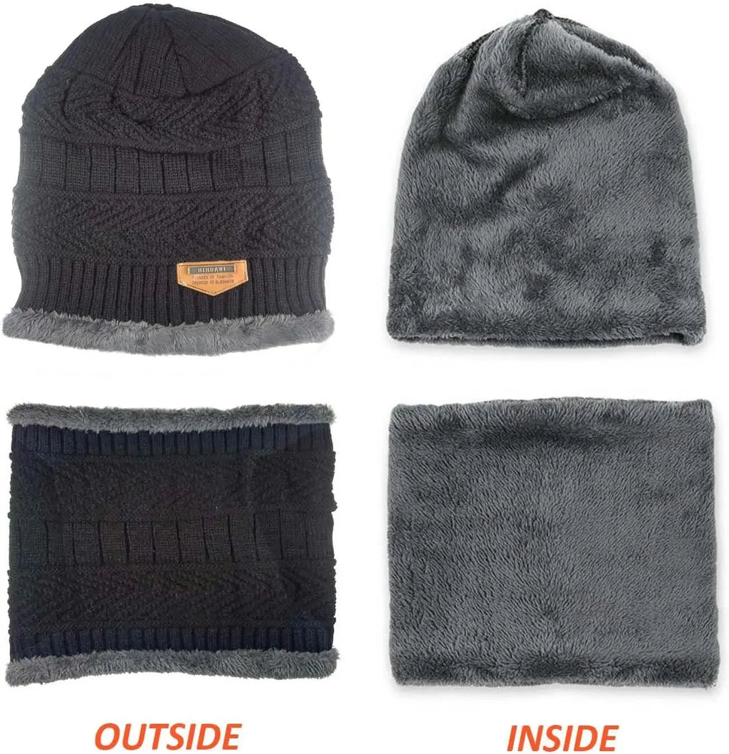 Winter Hat for Men Soft Velvet Knit Cap Coral Fleece Scarf Outdoor Riding Windproof Ski Mask Warm Thickened Cold Weather Gear