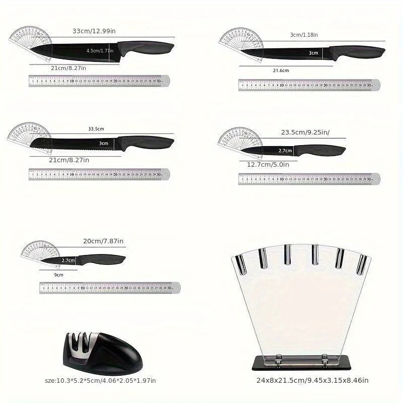 Kitchen knife 7-piece set, black professional stainless steel chef's knife with holder set home rust-proof and sharp meat cutter