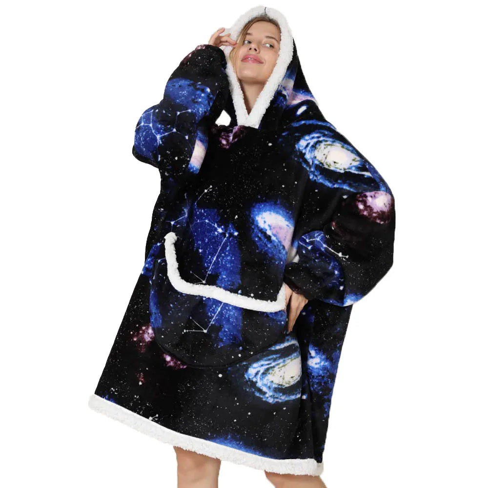 Lazy Hoodie Blanket Oversized for Women Winter Fleece Sherpa Leopard Print Sleeping Blanket Hoodies Thicken Fleece Sweatshirt