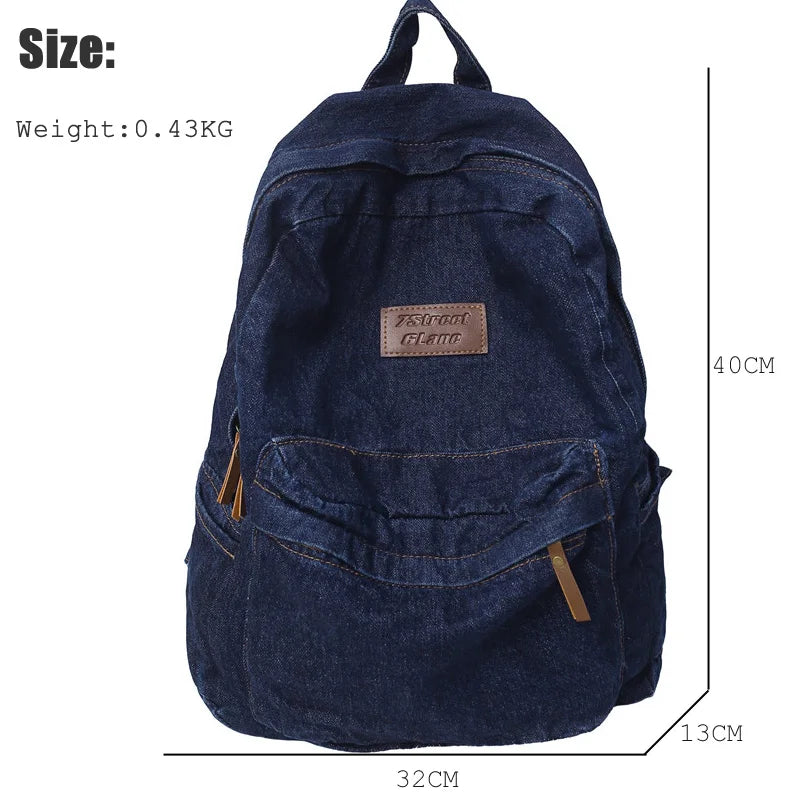 New Men's and Women's Denim Backpack Large Capacity Laptop Bag Travel Backpack College Student Backpack