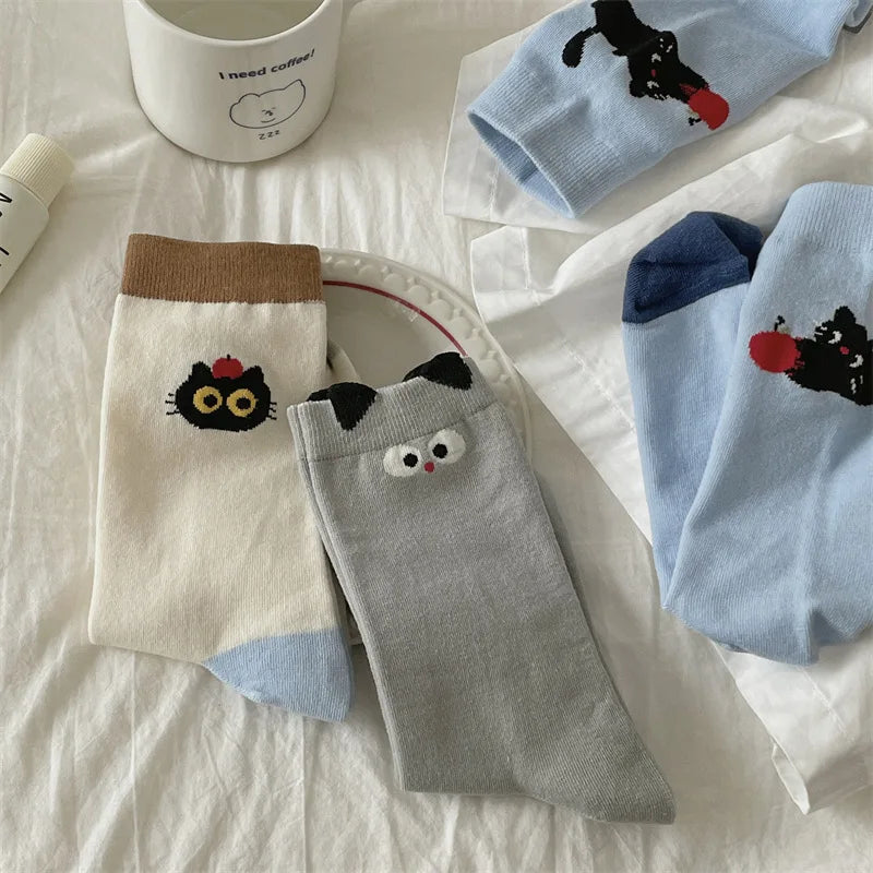 Socks For Women Cute New Novelties Fashion Cotton Breathable Funny Socks Female Casual Long Preppy Style Cartoon Socks Striped