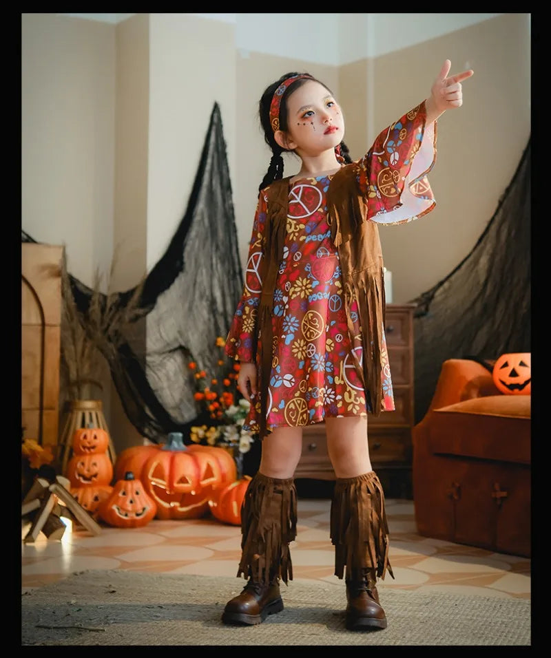 European and American Girls Dress Retro Hippie Vintage Style 70s Disco Party Costume Halloween Cosplay Outfit Stage Performance