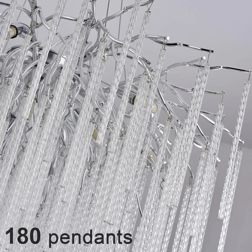 Long Crystal Branch Chandeliers For Dining Room Kitchen Table, Modern Black Crystal Hanging Chandelier Living Room Bedroom