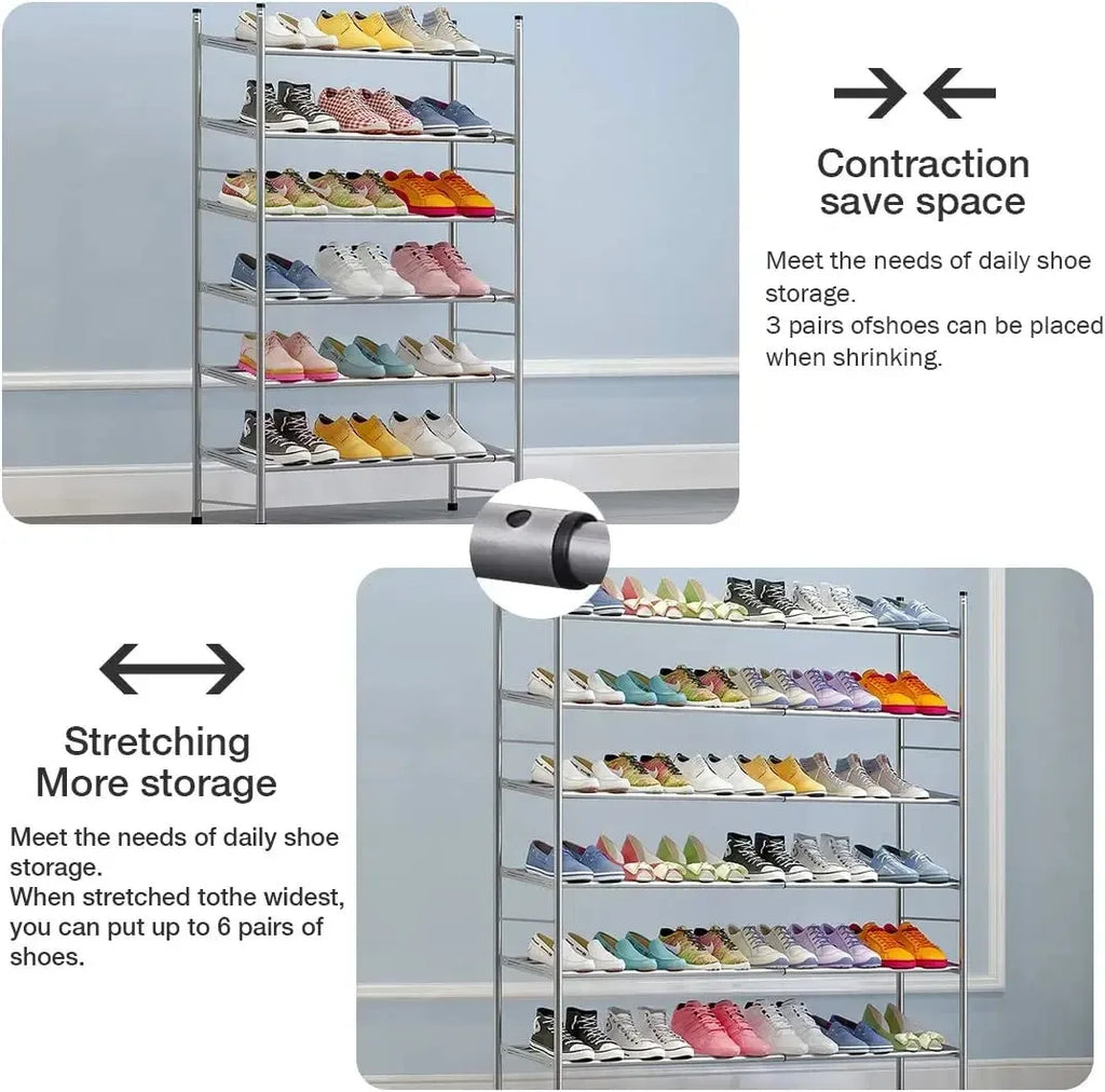 Shoe Rack Organizer Metal Iron of Expandable and Adjustable Shoes Organizer 18-36 Pairs Shoes Stackable Shoe Shelf for Doorway