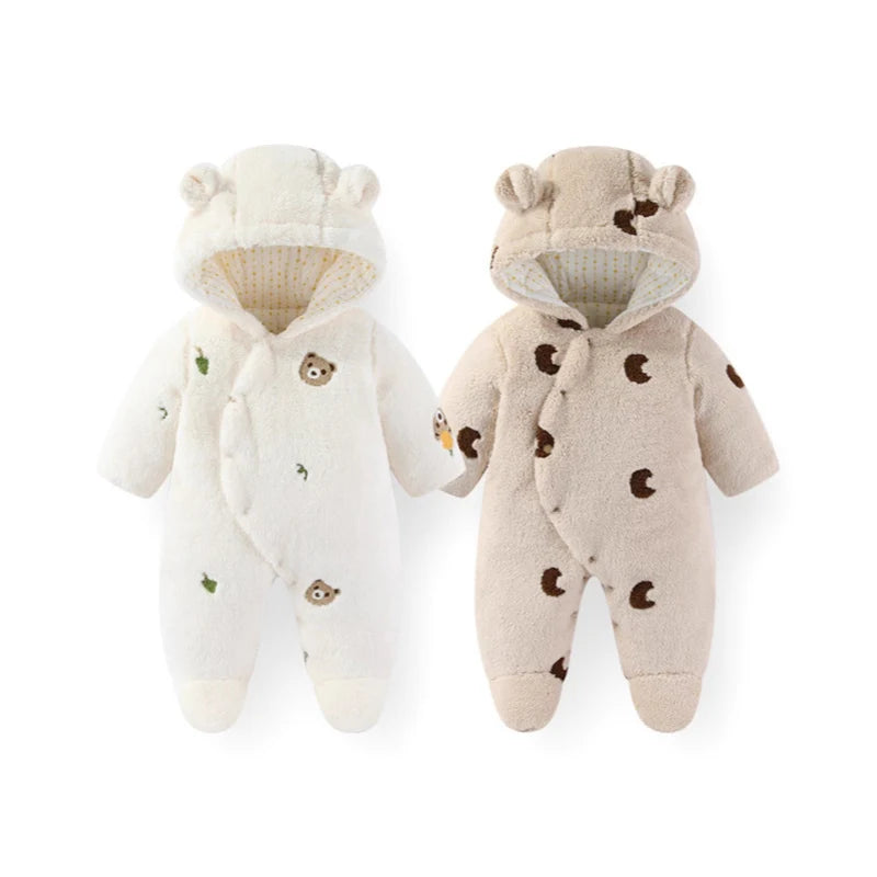 Winter Newborn Clothes Cotton Padded Toddler Clothes Fur Lining Girls Hoodie Footies Warm Jumpsuits