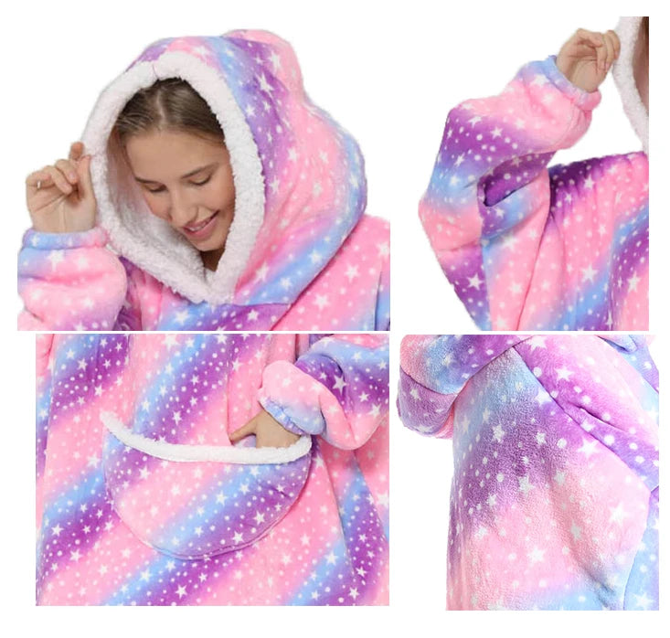 Lazy Hoodie Blanket Oversized for Women Winter Fleece Sherpa Leopard Print Sleeping Blanket Hoodies Thicken Fleece Sweatshirt