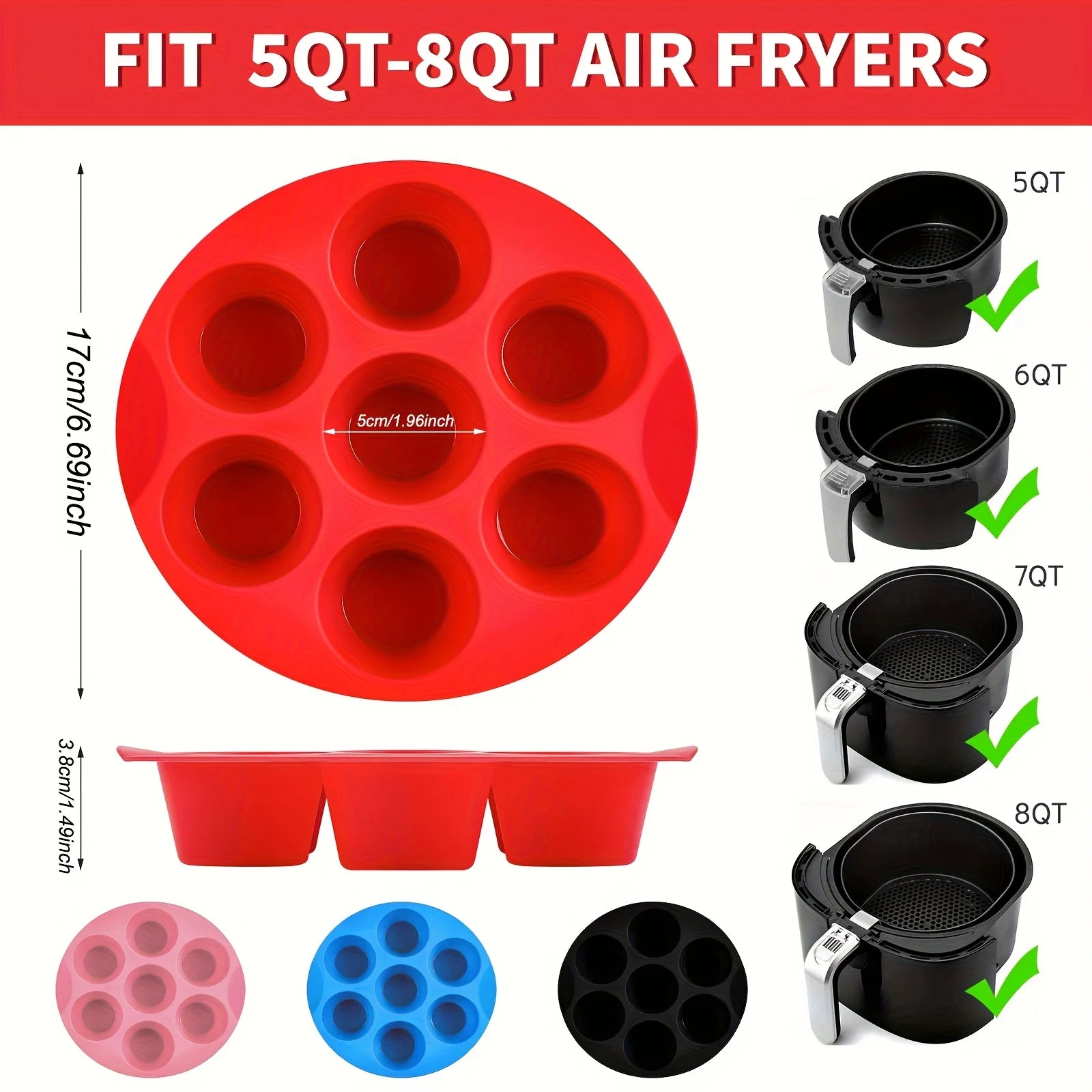 Silicone Egg Bite Molds for Air Fryer - 7-Cavity Non-Stick Muffin Pan for Cupcakes/Quiches/Tarts - Dishwasher Safe