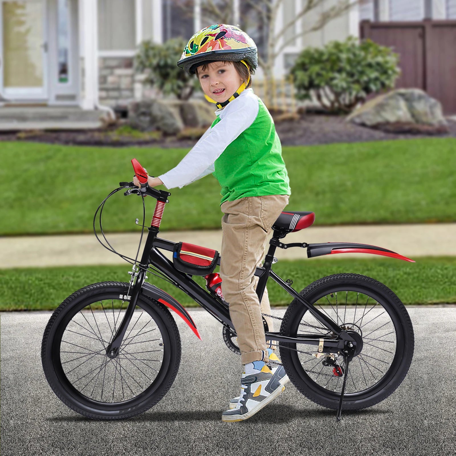 20" Mountain Bike 7 Speeds Kids Bicycle Dual-Disc Brakes Unisex Children's Bicycle Height Adjustable MTB Boys Girls Riding Bike