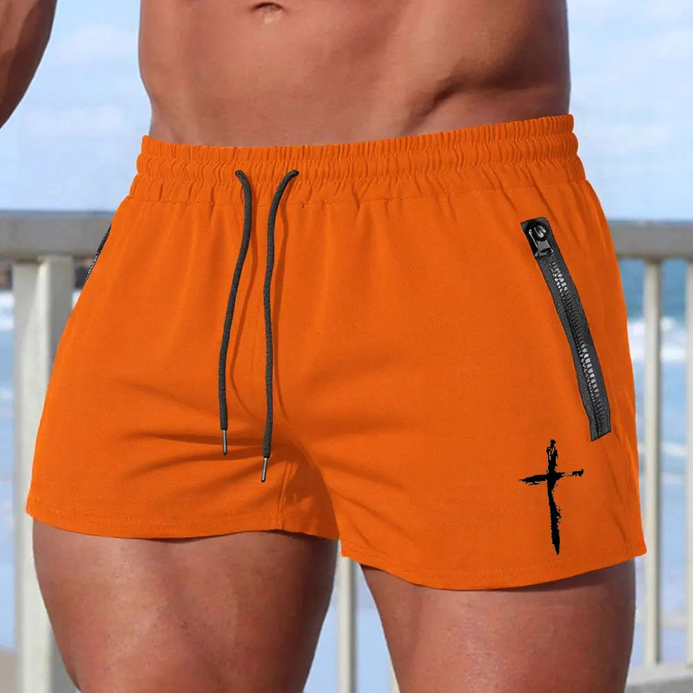 Men's Swimming Trunks Summer Gyms Fitness Bodybuilding Men Cross Print Beach Shorts Boxer Trunks Men Running Sport Sportwaer