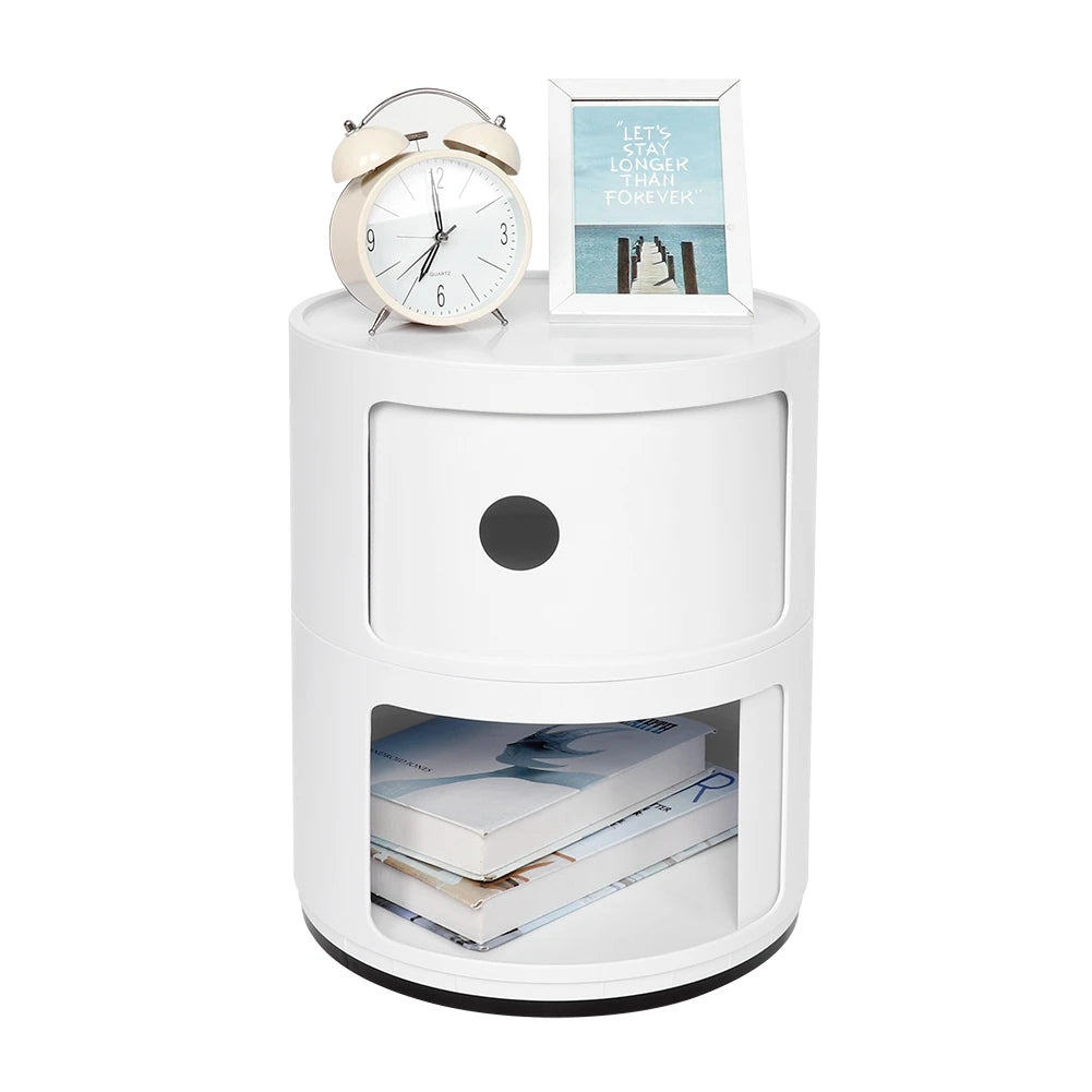 Nightstand with 2 Drawers 2 Layers Modern Bedside Table Bedroom Side End Stand Multi Functional Round Storage Unit Bedside Table