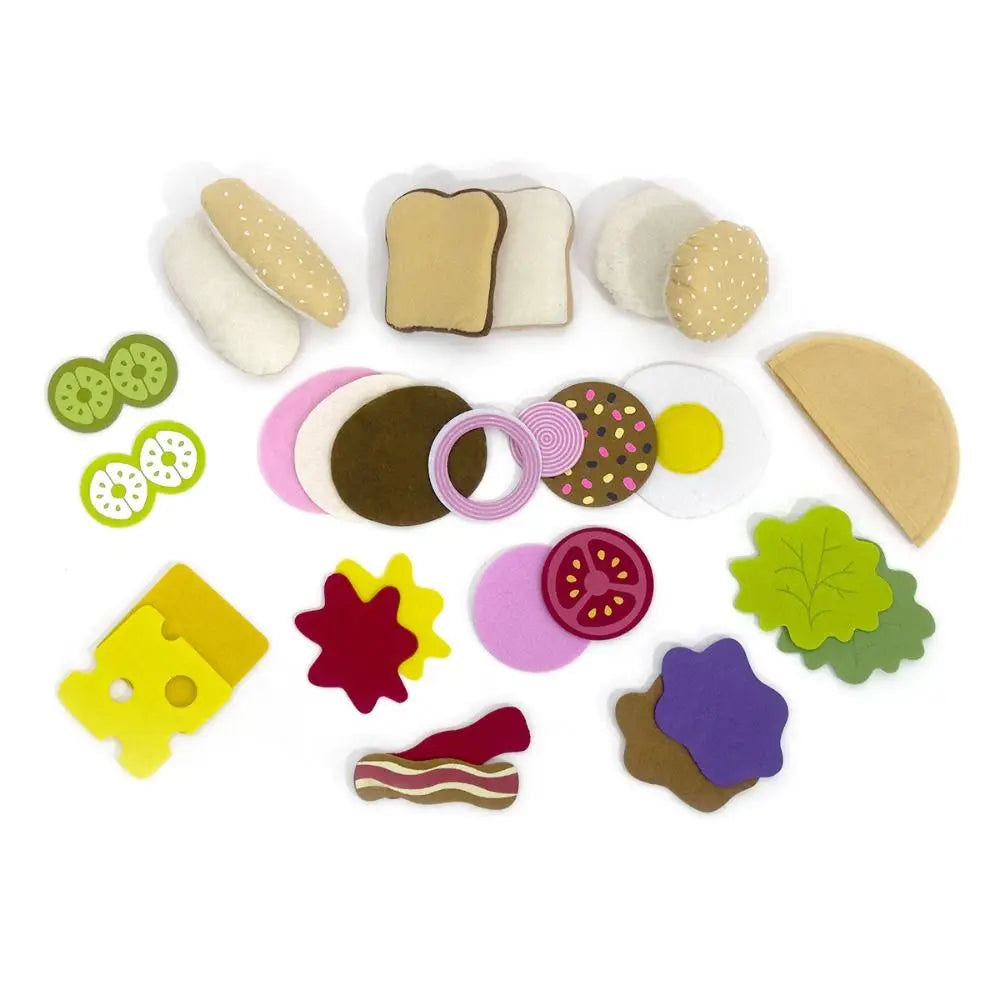 A Set Plush Material Felt Food Set Interactive Creative Children Pretend Play Food Portable Storage DIY Felt Cloth Toy