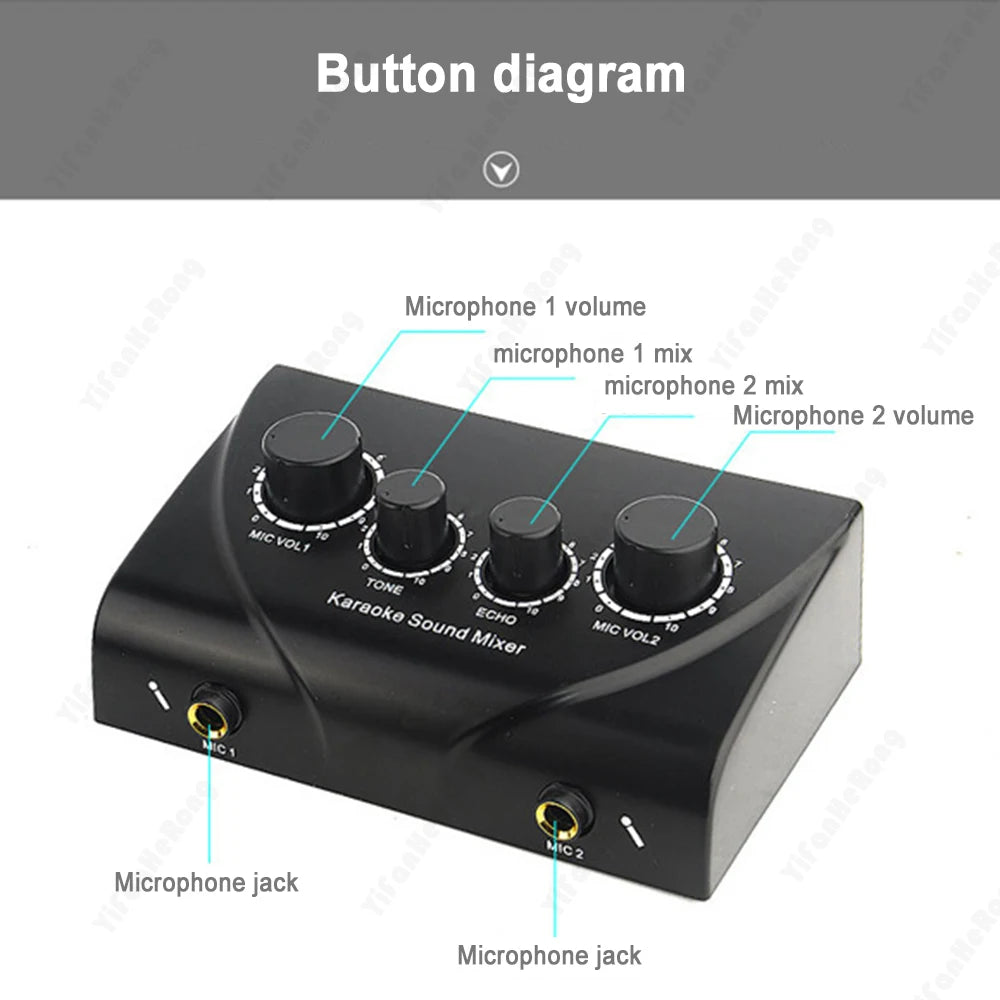 Portable Karaoke Sound Mixer Professional Dual Mic Inputs Audio System  Digital Audio Sound Machine Echo OK Mixer System
