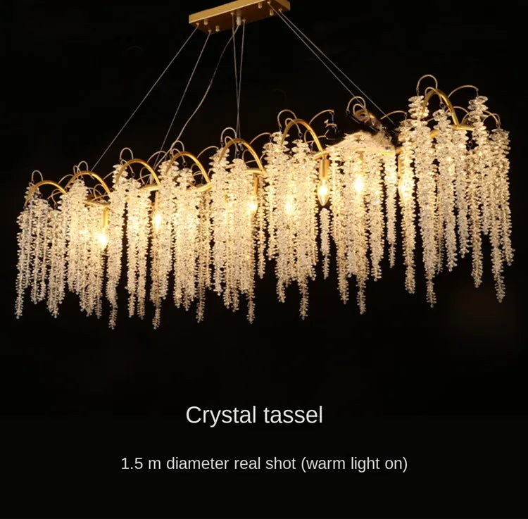 Morden LED Art Strip Crystal Ceiling Chandeliers Branch Pendant Lamp Villa Hall Hanging Light Home Decor Lustre Lighting Fixture