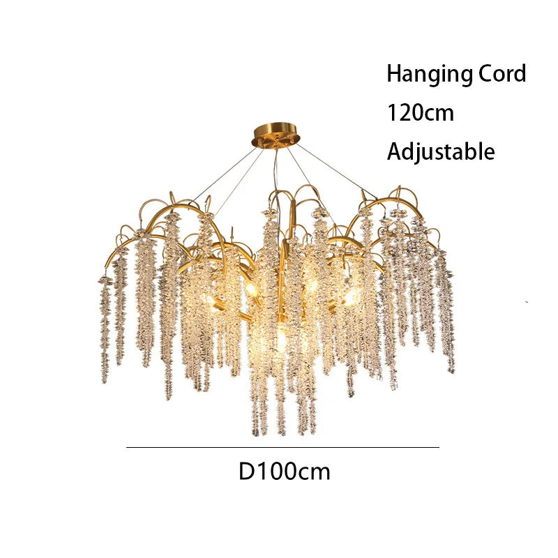 Morden LED Art Strip Crystal Ceiling Chandeliers Branch Pendant Lamp Villa Hall Hanging Light Home Decor Lustre Lighting Fixture