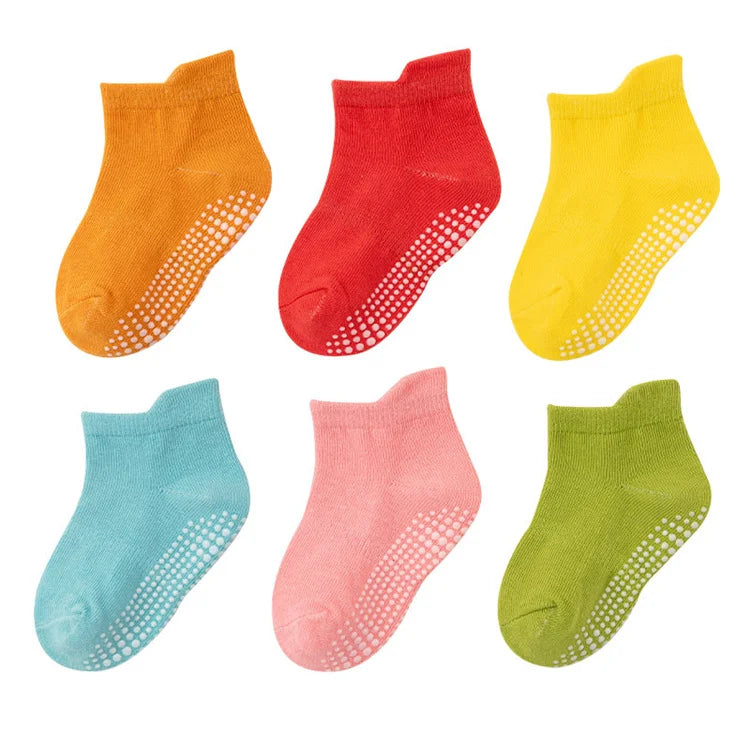 6Pairs/set Children's Socks For Boys Girls Casual Sport Kids Floor Boat Boy Girl Solid Baby Toddler Sock Anti-slip Spring Autumn
