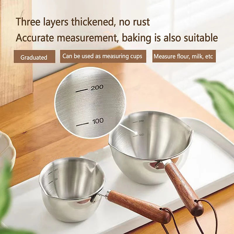 300ML Small Milk Pots Stainless Steel Hot Oil Skillet Household Oil Heater Sauce Pans Kitchen Spice Tool