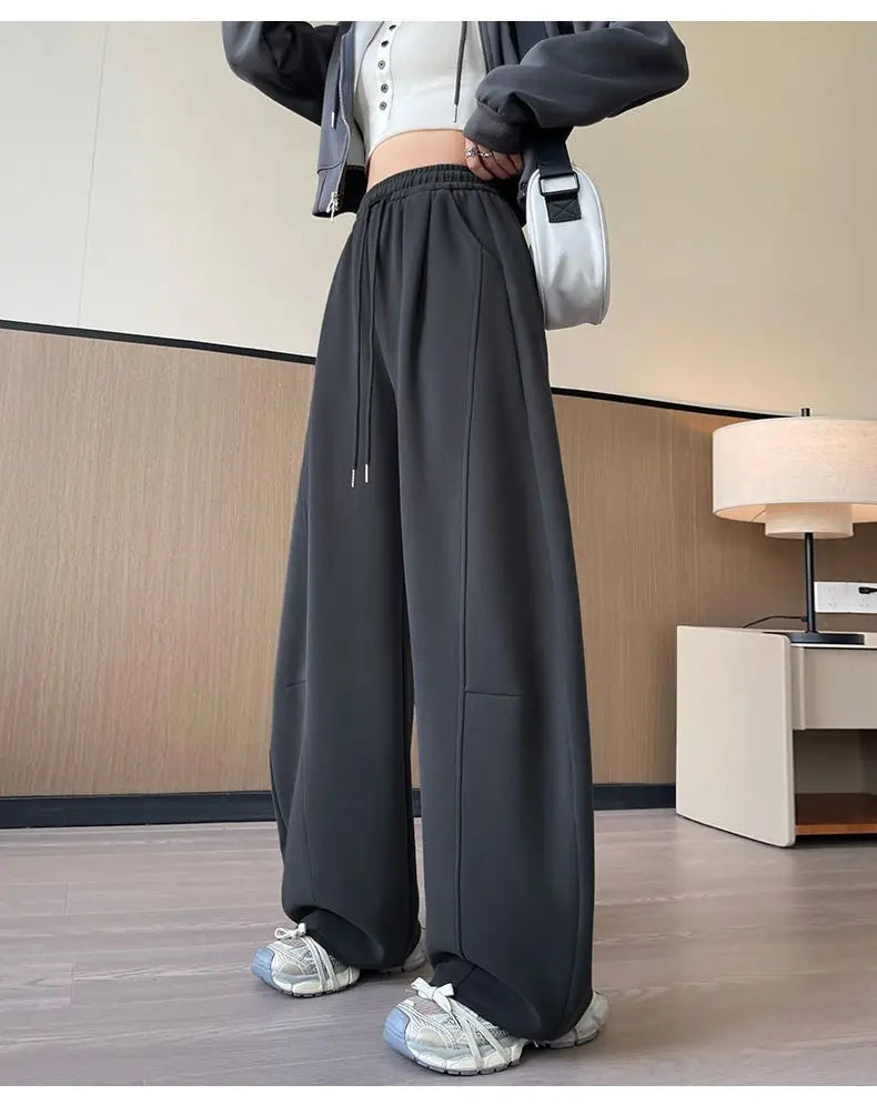 Loose Wide Leg Pants Women's High Waist Trousers Casual Sports Grey Curved Blade Long Length plus Size Comfortable Summer 2025