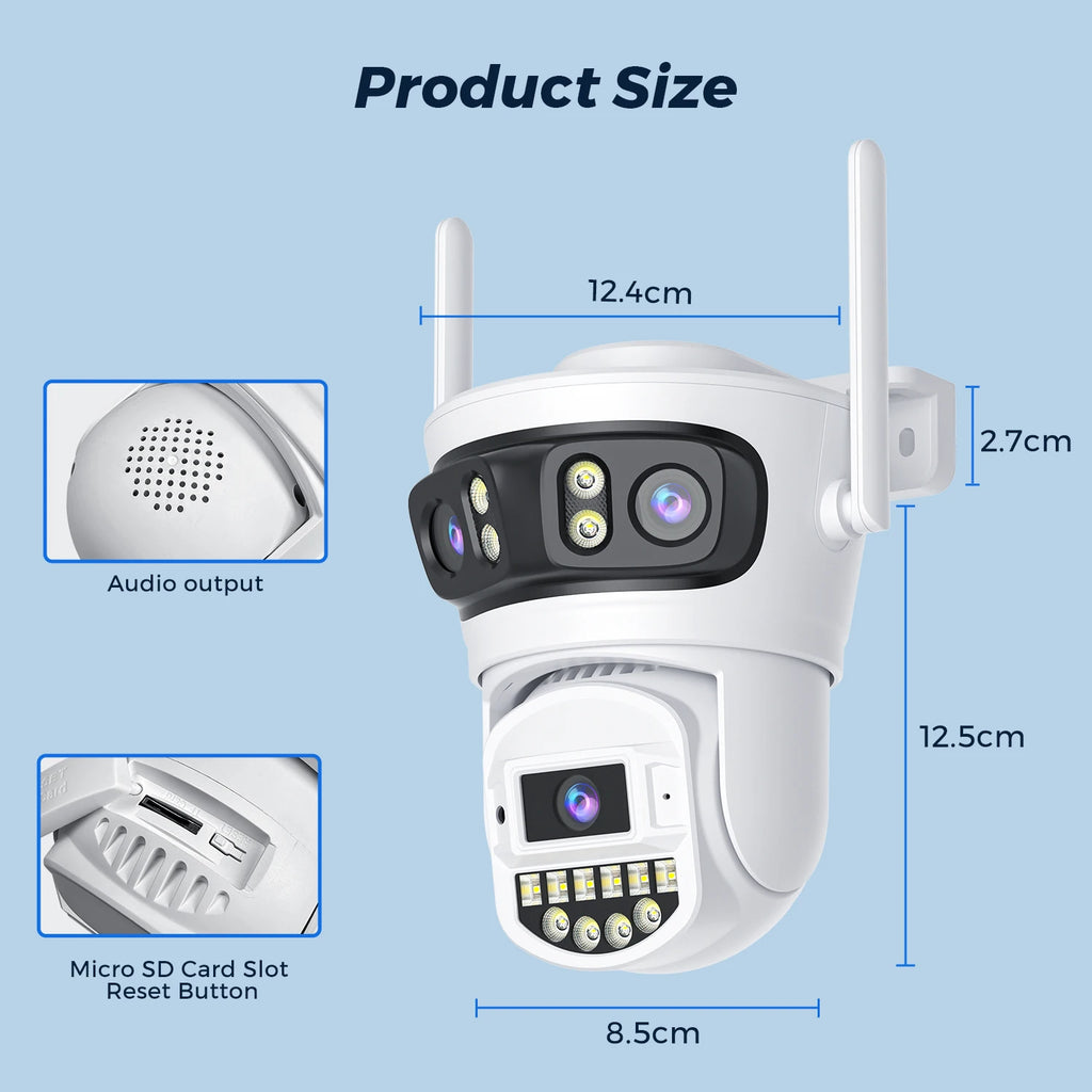 15MP HD Three Lens PTZ IP Camera Outdoor Three Screen WiFi Security Camera Auto Tracking 4K Dual Lens Wirelss CCTV Camera O-KAM