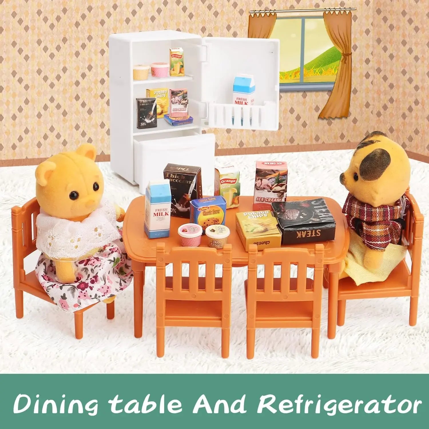 Dollhouse Furniture Set for Kids Toys Miniature Doll House Accessories Pretend Play Toys for Boys Girls & Toddlers with Kitchen