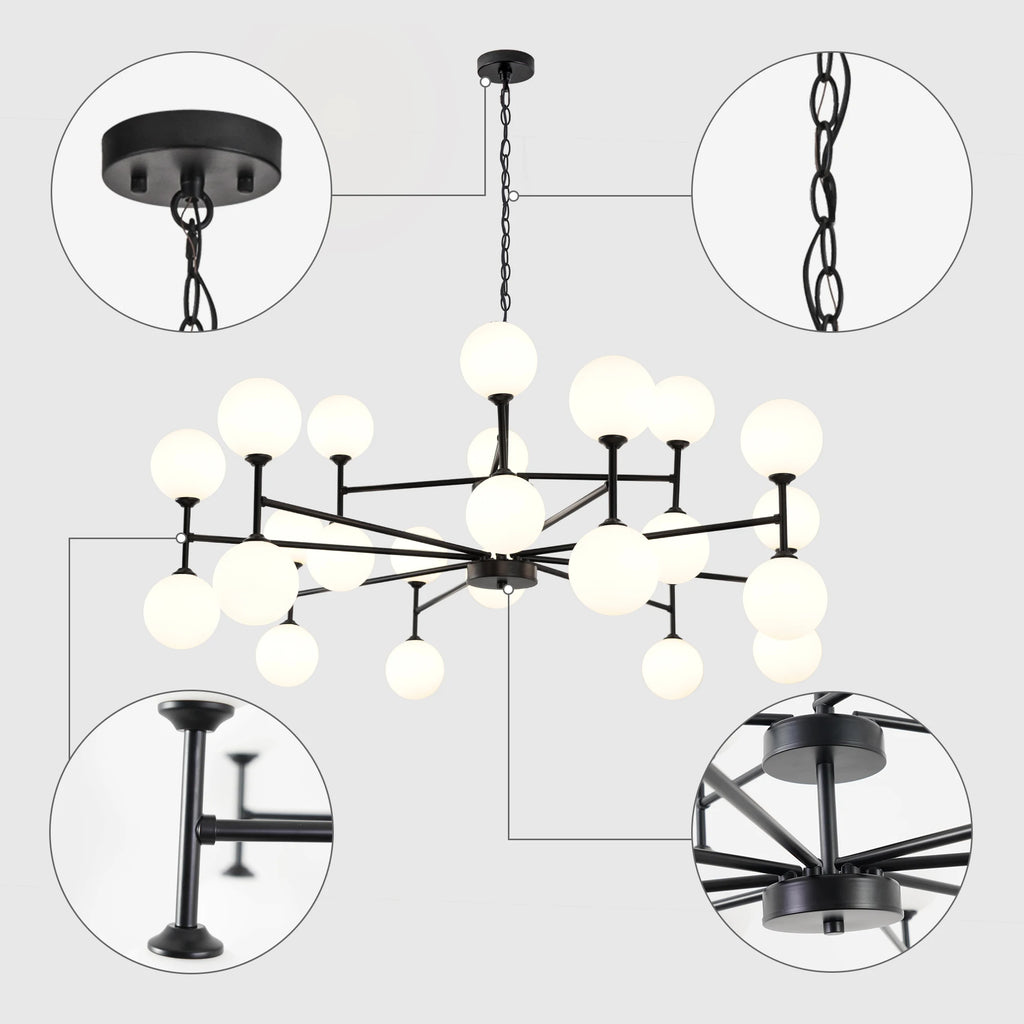 24-Light Sputnik Chandelier Black with Glass Shades Bubble Chandelier for Dining Room Living Room Sputnik Light Fixtures
