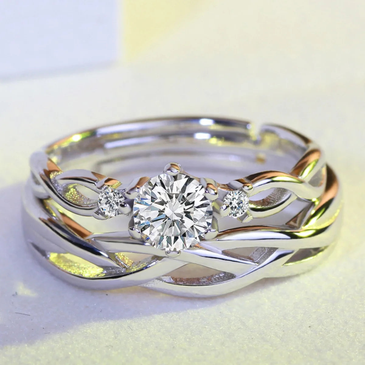 2Pcs/Set Minimalist Classic Twisted Weave Zircon Couple Rings For Women Men Trendy Romantic Geometric Ring Anniversary Jewelry