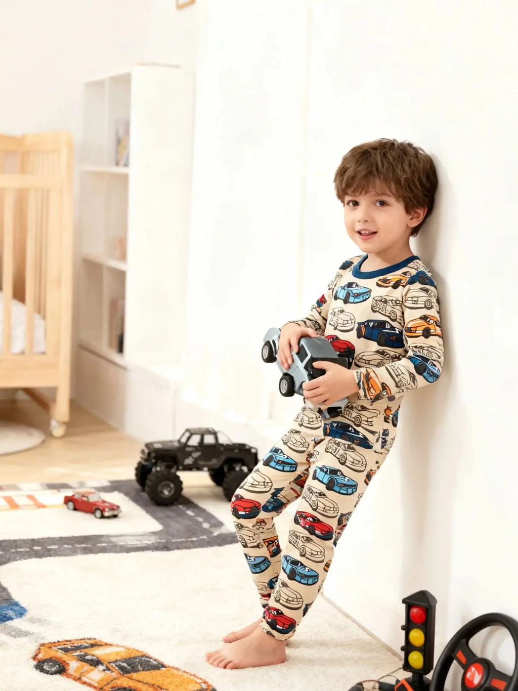 Children's clothes 100% Cotton Pajama Set for boys,  fully printed Cartoon car  Children's sleepwear Set for 1-8 Years