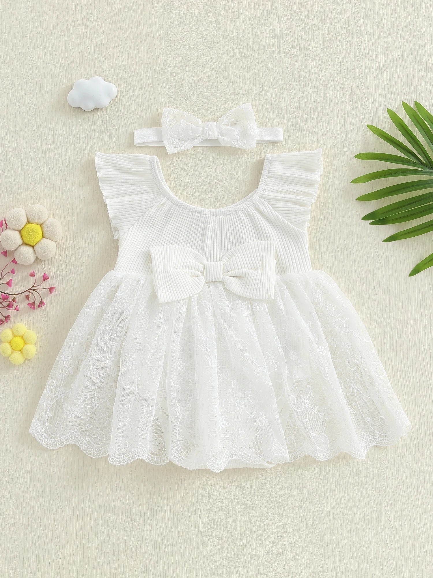 Toddler Girls Floral Print Sleeveless Romper Dress with Matching Headband Set for Summer Beach Outings and Parties