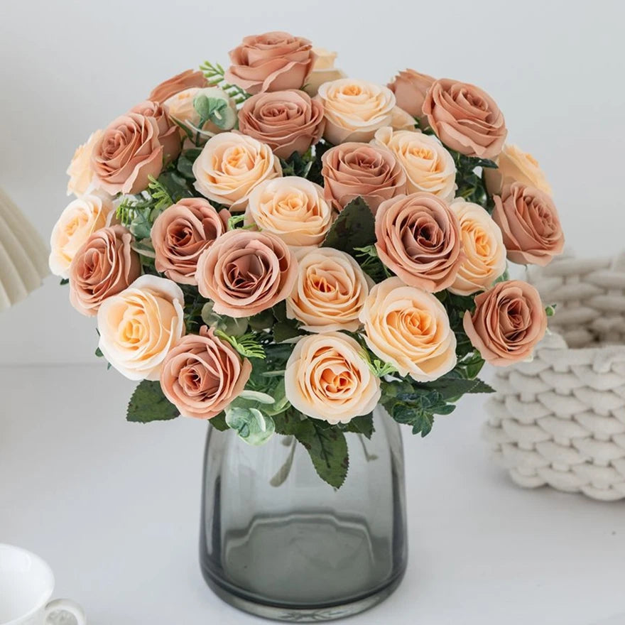 Artificial Flowers Nordic Rose Silk Wedding Home Bridal Bouquet Outdoor Courtyard Table Decoration Party DIY Gift Shooting Props
