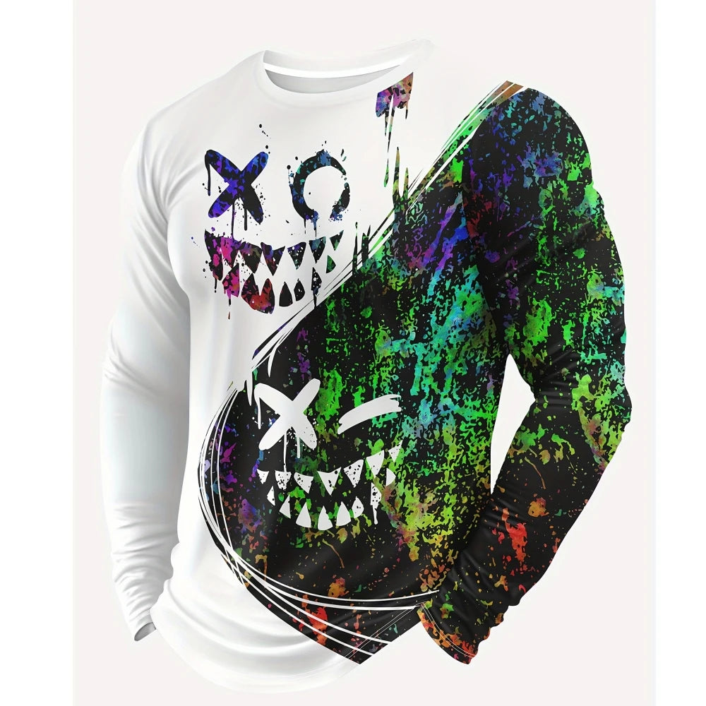 T-Shirts for Men Autumn Mens Clothing Round Neck Tops Long Sleeve Shirts 3D Print Graphic T Shirts Vintage Oversize Men T-Shirt