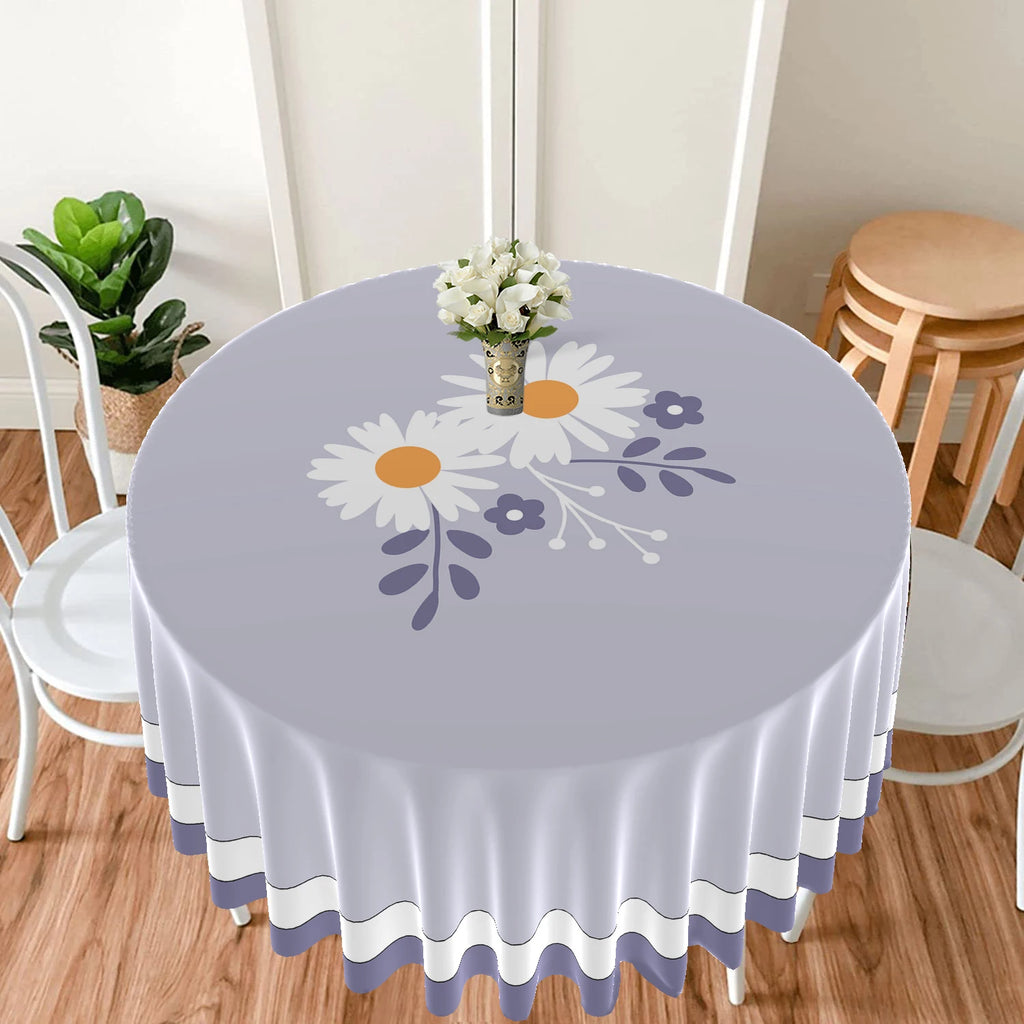1 Piece Black White Checkered Circular Tablecloth Waterproof Dining Table Cover Lemon Bohemian Style 63 inch Tablecloth